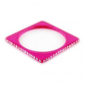 Bracelet – 12 PCS Bangle Bracelets - Square Shape w/ Rhinestones - Fuchsia - BR-ACB2689D