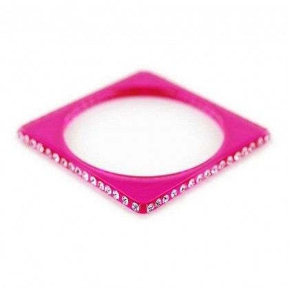 Bracelet – 12 PCS Bangle Bracelets - Square Shape w/ Rhinestones - Fuchsia - BR-ACB2689D