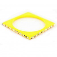 Bracelet – 12 PCS Bangle Bracelets - Square Shape w/ Rhinestones - Yellow - BR-ACB2689G2