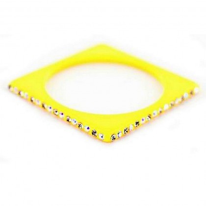 Bracelet – 12 PCS Bangle Bracelets - Square Shape w/ Rhinestones - Yellow - BR-ACB2689G2