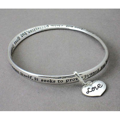 Bracelet – 12 PCS Religious Theme Bangle - Single Twist w/ Love Heart Charm - BR-B8966LATS