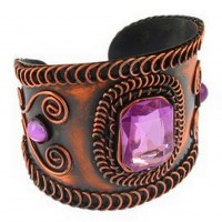 Bracelet – 12 PCS Brass Cuff Imitation Stone - Purple Stone Color -  BR-BA9PL