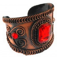 Bracelet – 12 PCS Brass Cuff Imitation Stone - Red Stone Color -  BR-BA9RD
