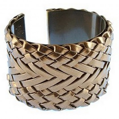 Bracelet – 12 PCS Metallic Woven Brass Cuff - Bronze Color - BR-CU022BZ