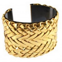 Bracelet – 12 PCS Metallic Woven Brass Cuff - Gold Color - BR-CU022GD
