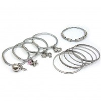 Bracelet – 12 Charm Bracelets + Metal Bangles Sets - BR-HB007B-SIL