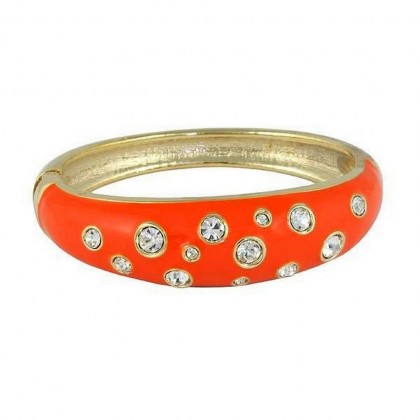 Bracelet – 12 PCS Bangle Bracelets - Eproxy w/ Clear Stones - Orange Color - BR-JB7189OG