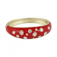Bracelet – 12 PCS Bangle Bracelets - Eproxy w/ Clear Stones - Red