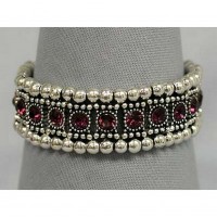 Bracelet – 12 PCS Stretchable Rhinestone Bracelets - Single Row w/ Bali Beads - Purple - BR-KH11362PL