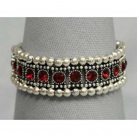 Bracelet – 12 PCS Stretchable Rhinestone Bracelets - Single Row w/ Bali Beads - Red - BR-KH11362RD