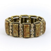 Bracelet – 12 PCS Stretchable Bracelets - Casting w/ Rhinestones - Gold - BR-KH16084GD