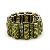 Bracelet – 12 PCS Stretchable Bracelets - Casting w/ Rhinestones - Green - BR-KH16084GN