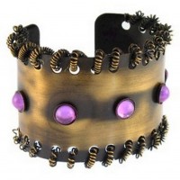 Bracelet – 12 PCS Brass Cuff Imitation Stone - Purple Stone Color -  BR-LY020PL
