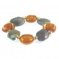 Bracelet – 12 PCS Murano Glass + Semi Stones Stretchable Bracelet - Gold - BR-MB7023GGB