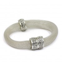Bracelet – 12 PCS Mesh Strap Bracelets w/ Rhinestone Rings - Silver - BR-MCB150-3SP