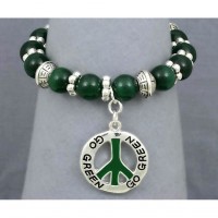 Bracelet – 12 PCS Go-Green Stretctchable Bracelets w/ Peace Charm - BR-OB00055ASGRN
