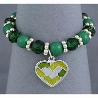 Bracelet – 12 PCS Go-Green Stretctchable Bracelets w/ Heart Charm  - BR-OB00058ASGRN