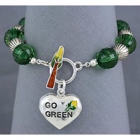 Bracelet – 12 PCS Go-Green Stretchable Bracelets w/ Heart Charm  - BR-OB00060ASGRN