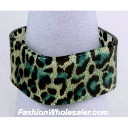 Bracelet – 12 PCS Animal Print Acrylic Rectangle Bangle Bracelets - Blue Color - BR-OB00084BLZ