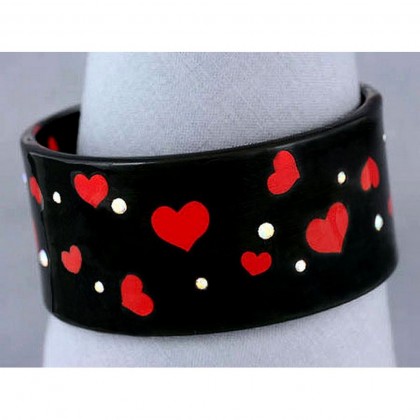 Bracelet – 12 PCS Acrylic Bangle w/ Enamel Hearts & Rhinestones Bracelets - Black -BR-OB00139BLK