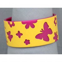 Bracelet – 12 PCS Overlayer Butterfly Bangle - Acrylic - Yellow Color - BR-OB00150YEL