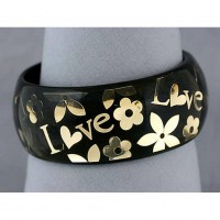 Bracelet – 12 PCS Acrylic Bangle w/ Loves & Flowers Bracelets - Black Color - BR-OB00182BLK