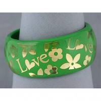 Bracelet – 12 PCS Acrylic Bangle w/ Loves & Flowers Bracelets - Green Color - BR-OB00182GRN