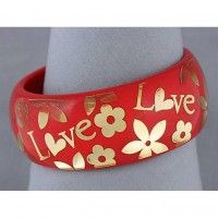 Bracelet – 12 PCS Acrylic Bangle w/ Loves & Flowers Bracelets - Red Color - BR-OB00182RED