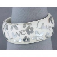 Bracelet – 12 PCS Acrylic Bangle w/ Loves & Flowers Bracelets - White Color - BR-OB00182WHT