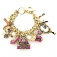 Charm Bracelet - 12 PCS Fashion Accessories Charms - Multiple Chains w/ Toggle Closure