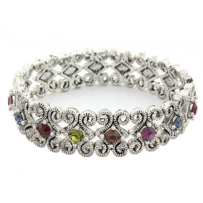 Bracelet – 12 PCS Rhinestones Stretchable Bracelet - Mix Colors - BR-SPN577MIX