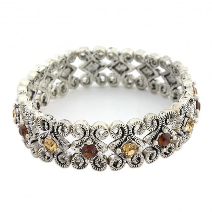 Bracelet – 12 PCS Rhinestones Stretchable Bracelet - Taupe / Brown - BR-SPN577TP