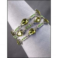 Bracelet – 12 PCS 3-Row Rhinestone w/ Acrylic Beads - Green - BR-TJ023GN