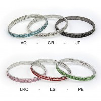 Bangle Bracelets - 12 PCS  2-Row Rhinestone Bracelets- PE - Light Green – BR-WAB055-18B-PE