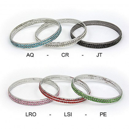 Bangle Bracelets - 12 PCS 2-Row Rhinestone Bracelets - AQ – Turquoise – BR-WAB055-18B-AQ