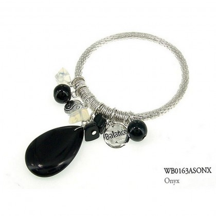 Charm Bracelets - 12 PCS Semi Precious Stone Bracelets - Onyx Balance - BR-WB0163ASONX