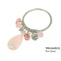 Charm Bracelets - 12 PCS Semi Precious Stone Bracelets - Rose Quartz Love - BR-WB0163ASROQ