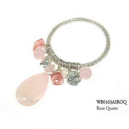 Charm Bracelets - 12 PCS Semi Precious Stone Bracelets - Rose Quartz Love - BR-WB0163ASROQ