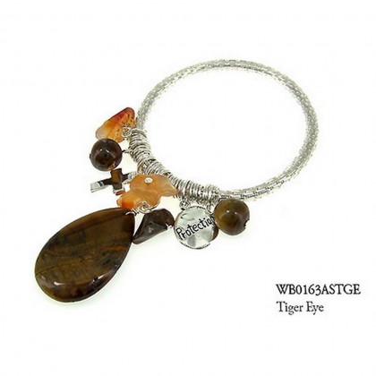 Charm Bracelets - 12 PCS Semi Precious Stone Bracelets - Tiger Eye Protection - BR-WB0163ASTGE