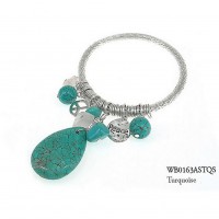 Charm Bracelets - 12 PCS Semi Precious Stone Bracelets - Turquoise Peace - BR-WB0163ASTQS