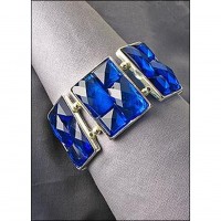 Bracelet – 12 PCS Acrylic Pyramid Square Beaded Stretchable Bracelet - Navy Blue - BR-ACQB2046C