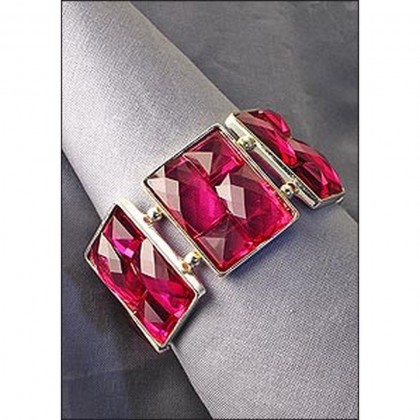 Bracelet – 12 PCS Acrylic Pyramid Square Beaded Stretchable Bracelet - Fuchsia - BR-ACQB2046D