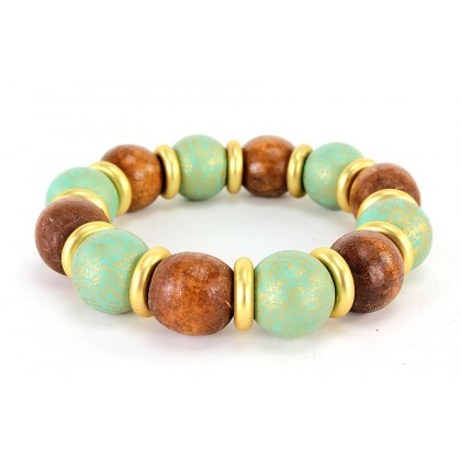 Bracelet – 12 PCS Patina-Looking Beaded Bracelet - Gold Emerald - BR-MB7017DGE