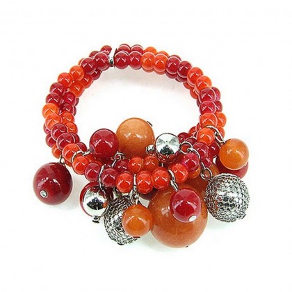 Charm Bracelets - 12 PCS Multi Beads Bracelets - Coral - BR-WB0167RD-COR