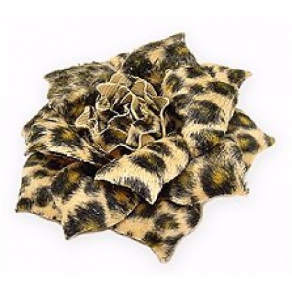 Brooch – 12 PCS Faux Fur Fabric Leopard Print Flower - BC-0051