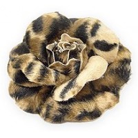 Brooch – 12 PCS Faux Fur Fabric Leopard Print Rose - BC-0052