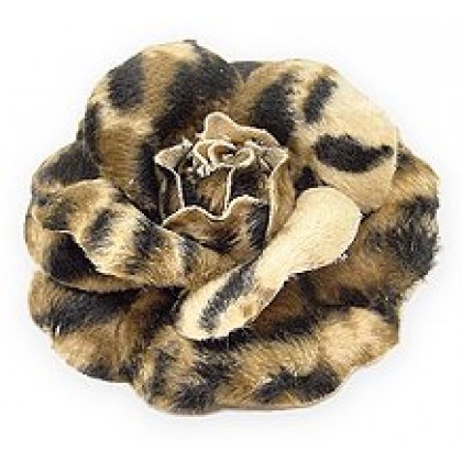 Brooch – 12 PCS Faux Fur Fabric Leopard Print Rose - BC-0052