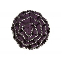 Brooch – 12 PCS Suede-like Rose w/ Silver Beads Trim - Purple - BC-ABO25097P