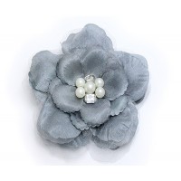 Brooch – 12 PCS Silk Flower w/ Faux Pearl Beads - Grey - BC-ABO25113GY