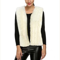 Women Sleeveless Faux Fox Fur Vest - 12 PCS Ivory - VT-AO639IV